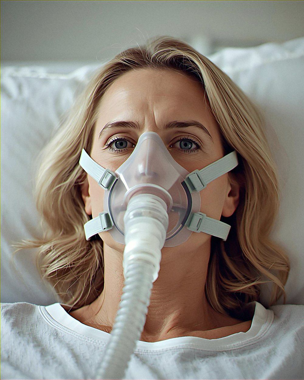 Patientin mit Beatmungsmaske